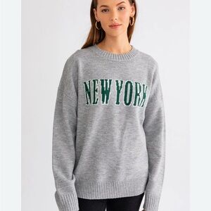 New York  crew neck sweater grey green le lis sz small oversized NY jets